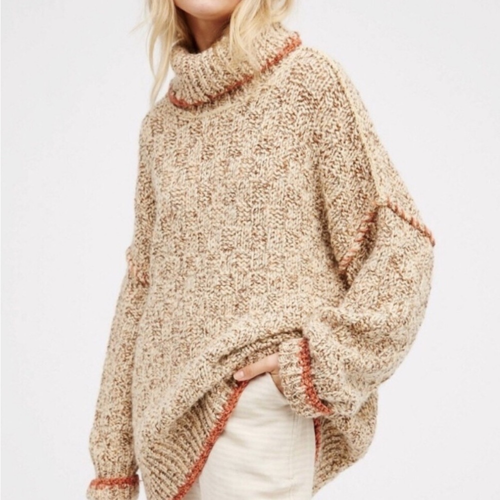 Free People Echo Pullover Sweater in Cream  Women’s XS Knit Oversized Turtleneck